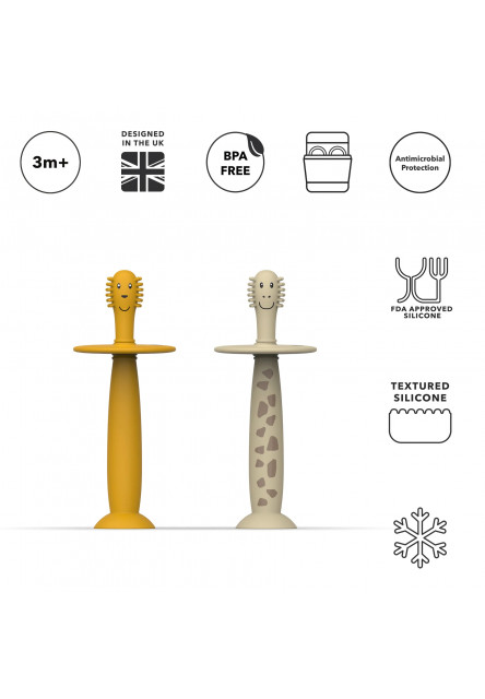 Tréningová zubná kefka so zarážkou – giraffe and lion