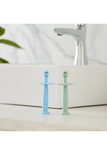 Tréningová zubná kefka so zarážkou – mint green and light blue