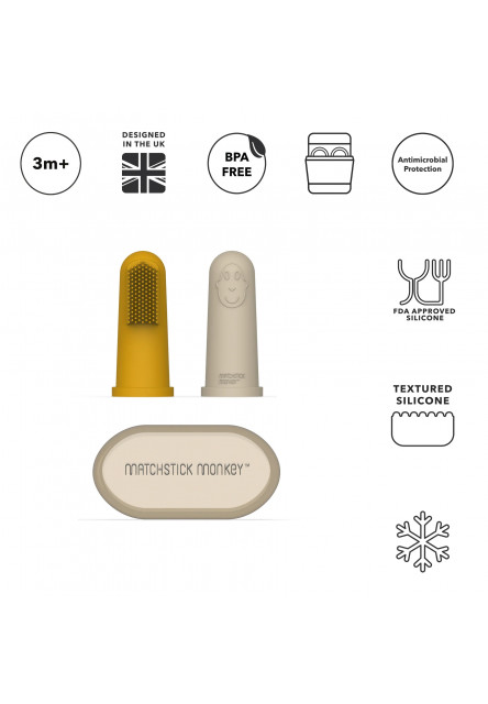 Silikónové zubné kefky na prst s puzdrom - yellow and beige