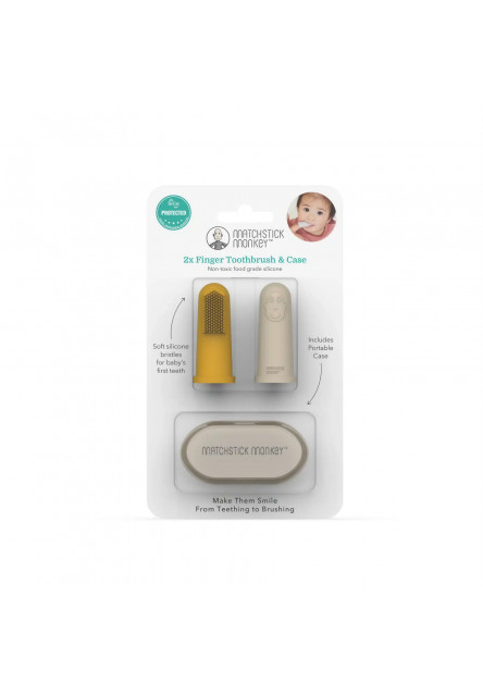 Silikónové zubné kefky na prst s puzdrom - yellow and beige