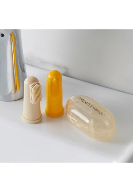 Silikónové zubné kefky na prst s puzdrom - yellow and beige