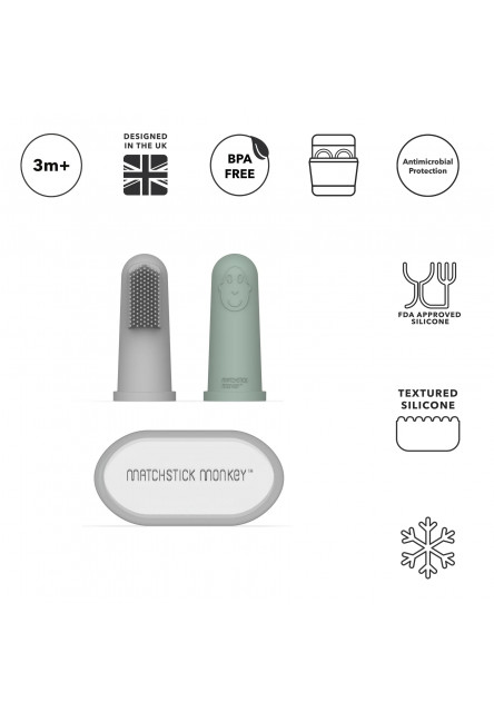 Silikónové zubné kefky na prst s puzdrom - grey and mint green