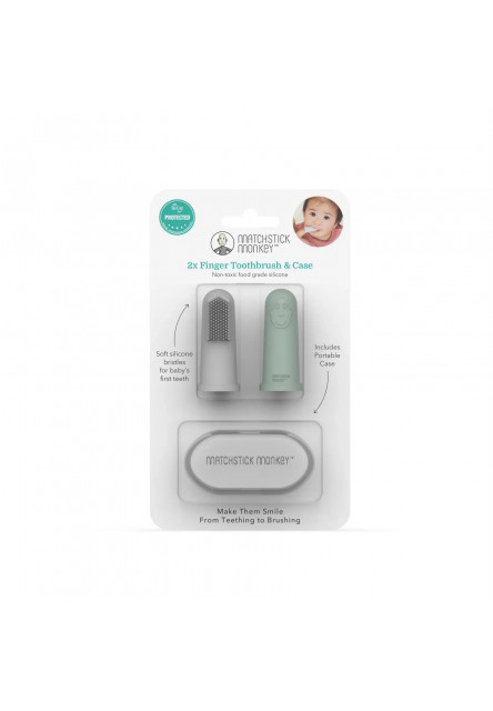 Silikónové zubné kefky na prst s puzdrom - grey and mint green
