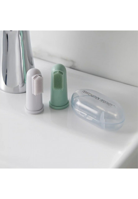 Silikónové zubné kefky na prst s puzdrom - grey and mint green
