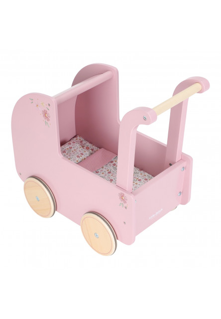 Kočárek pro panenky dřevěný s peřinkou Pink