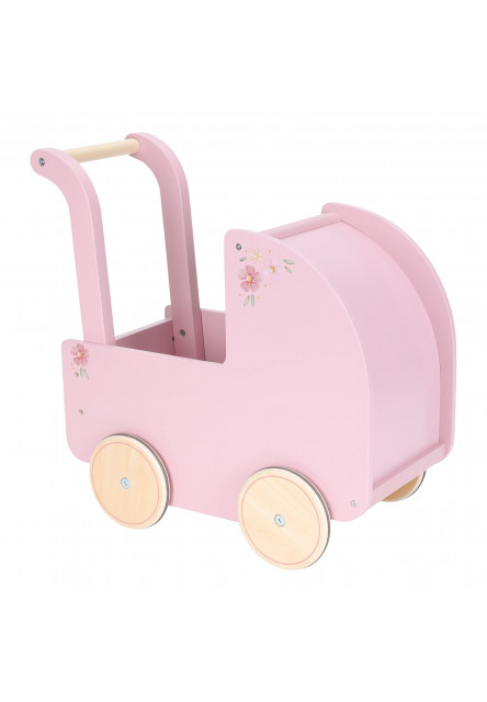 Kočárek pro panenky dřevěný s peřinkou Pink