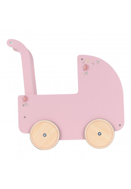 Kočárek pro panenky dřevěný s peřinkou Pink