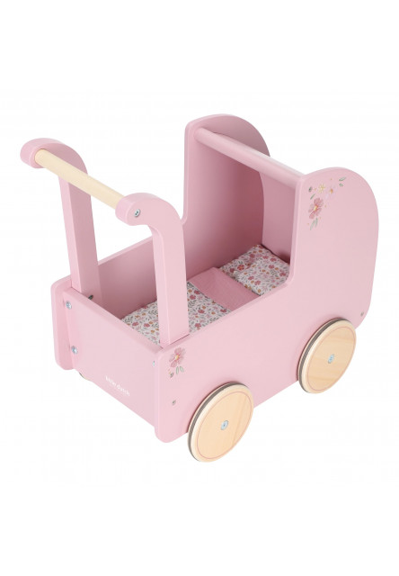 Kočárek pro panenky dřevěný s peřinkou Pink