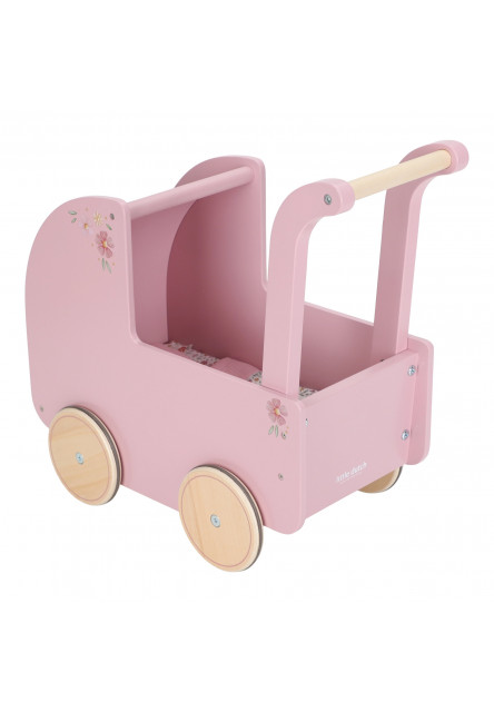 Kočárek pro panenky dřevěný s peřinkou Pink