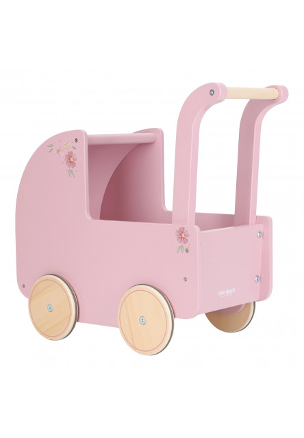 Kočárek pro panenky dřevěný s peřinkou Pink