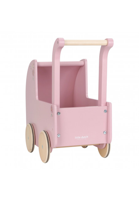 Kočárek pro panenky dřevěný s peřinkou Pink