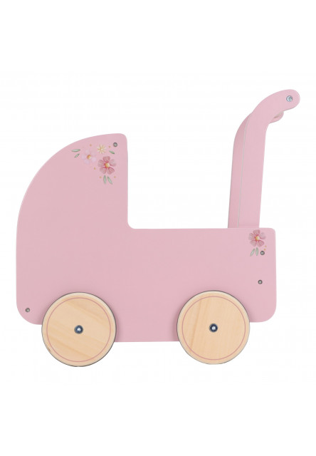 Kočárek pro panenky dřevěný s peřinkou Pink