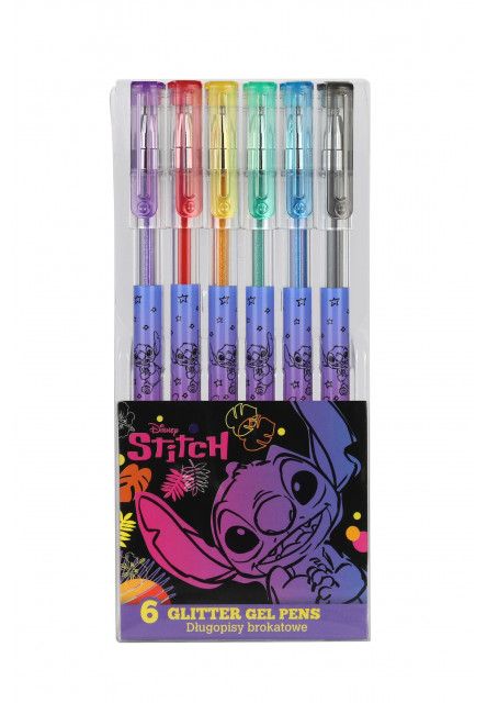 Gélové perá s trblietkami Stitch Black 6 ks