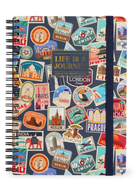 Zápisník Legami Lined Spiral-Bound Notebook - Špirálový zápisník - Maxi - Travel Stickers