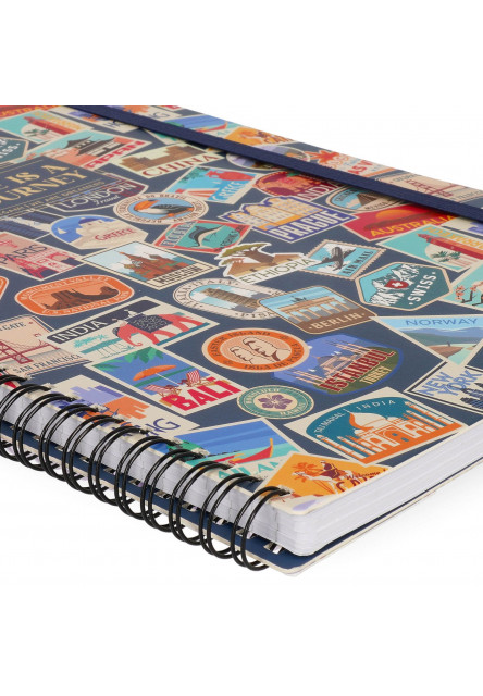 Zápisník Legami Lined Spiral-Bound Notebook - Špirálový zápisník - Maxi - Travel Stickers
