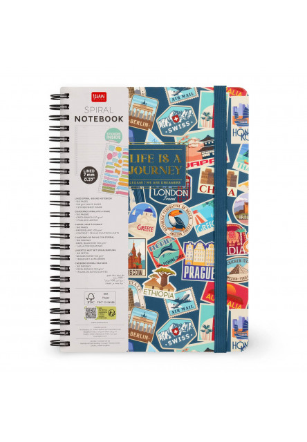 Zápisník Legami Lined Spiral-Bound Notebook - Špirálový zápisník - Veľký - Travel Stickers