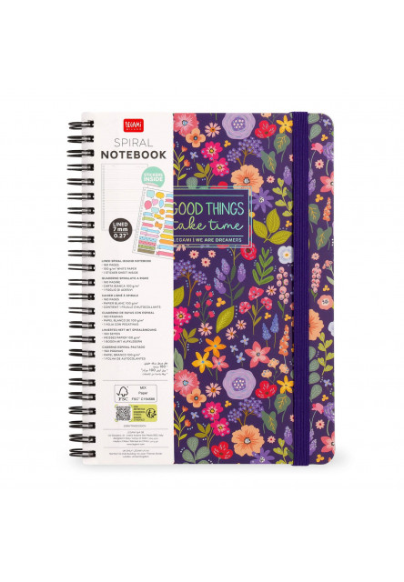 Zápisník Legami Lined Spiral-Bound Notepad - Spiral Notebook - Maxi - Flowers