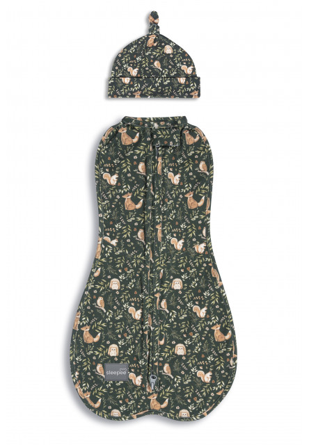 Zavinovačka Sleepee First Step Swaddle s čepičkou zdarma Green Forest