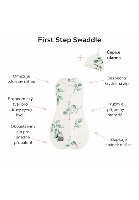 Zavinovačka Sleepee First Step Swaddle s čepičkou zdarma Green Forest