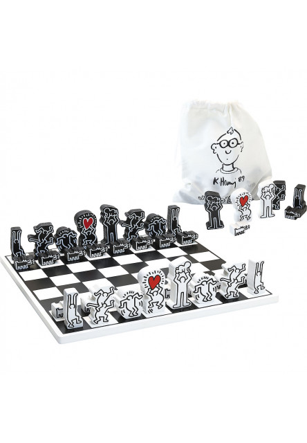Moderné drevené šachy Keith Haring