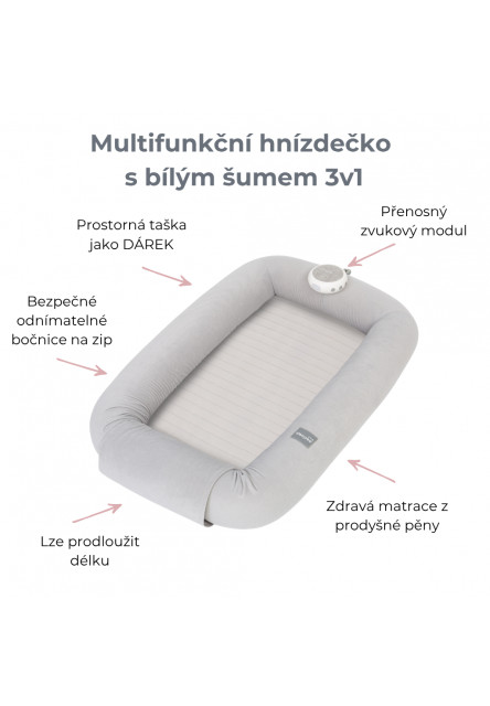 Multifunkční hnízdečko pro miminko s bílým šumem 3v1 Sleepee Pink