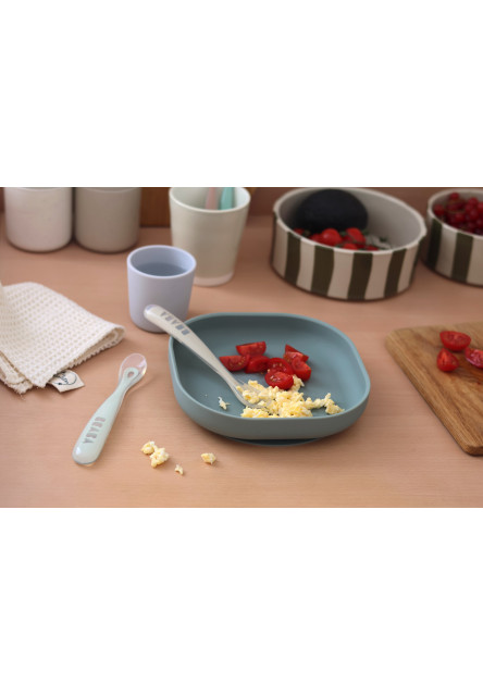 Prvé lyžičky silikónové 2 ks s puzdrom Pebble / Cloud Blue