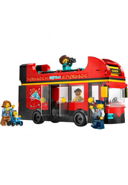 Červený dvojposchodový vyhliadkový autobus