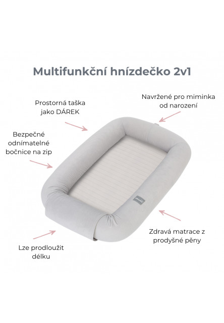 Multifunkční hnízdečko pro miminko s odnímatelnými boky 2 v 1 Sleepee Grey