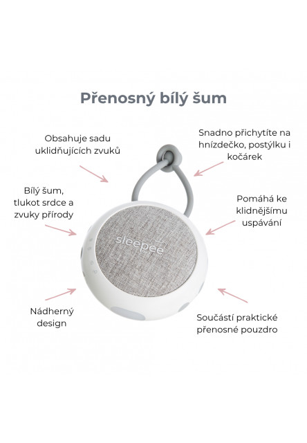 Přenosný bílý šum se zvuky deště, přírody a tlukotu srdce Sleepee