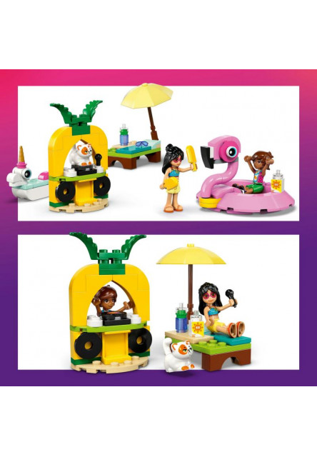 Zábava pri bazéne s jednorožcom a plameniakom