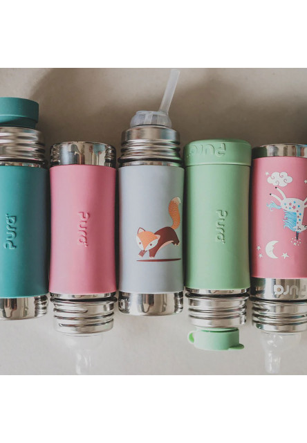 Pura nerezová fľaša so slamkou 325 ml (zelená-aqua)