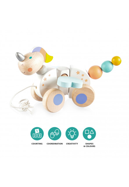 Dřevěná tahací hračka, Unicorn