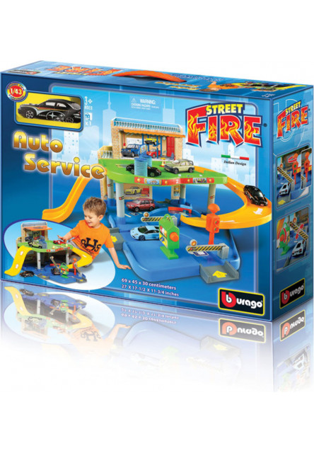 Bburago 1:43 Street Fire garáž s autoservisom
