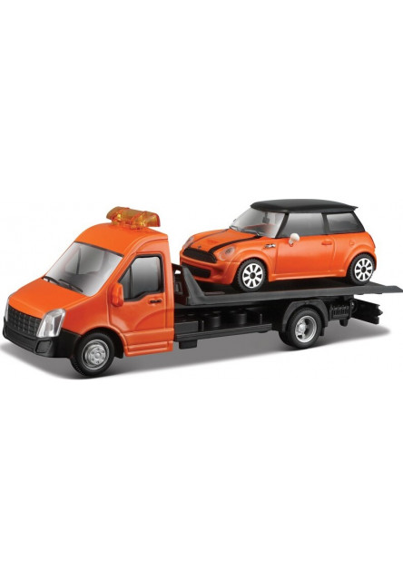 Bburago 1:43 Odťahovka + Mini Copper S oranžové