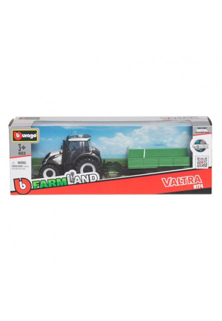 Bburago Farm 10cm Tractor with Trailer - Valtra N174 - Tipping Trailer