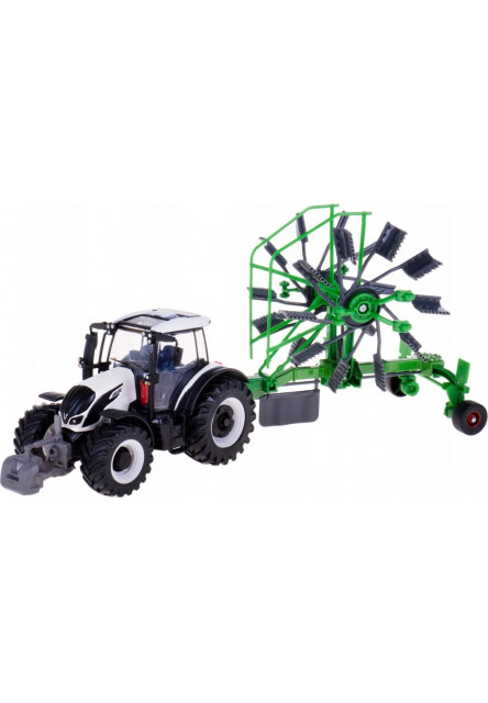 Bburago Farm 10cm Tractor with Deluxe Trailer - Valtra N174 - Whirl Rake