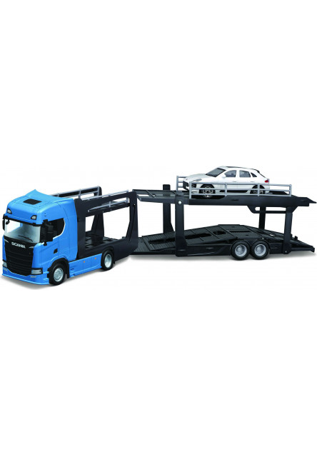 Bburago 1:43  Kamion Multicar Carrier Scania 770S Blue + Porsche Macan