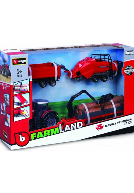 Bburago 10cm Farm tractor Gift Set - Massey Ferguson 8740S with 3 trailers