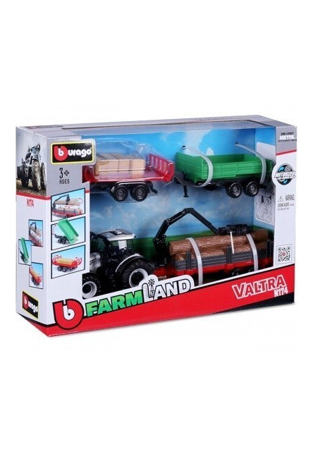 Bburago 10cm Farm tractor Gift Set - Valtra N174 with 3 trailers