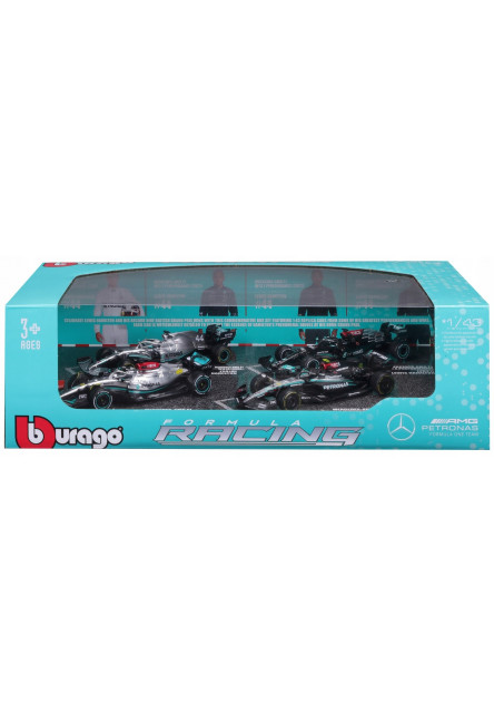 Bburago 1:43 RACE Formula F1 4PAC Mercedes-AMG F1 W15 (2024) #44 L.Hamil ton #63 G.Russel