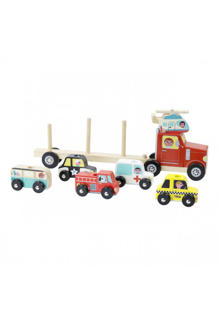 Drevený kamión s autíčkami na nasadzovanie