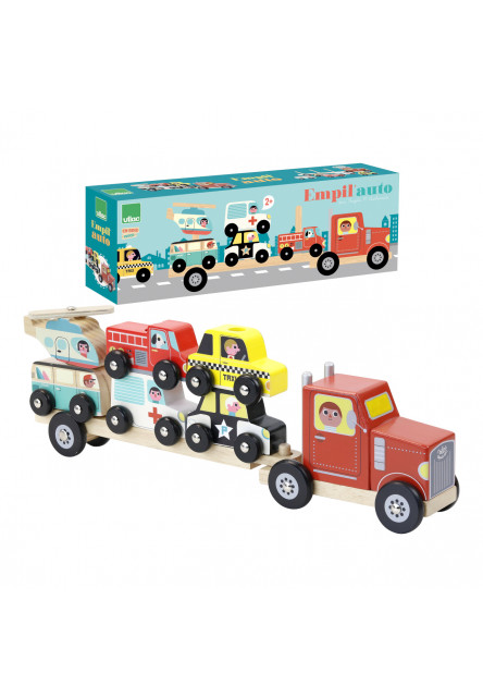 Drevený kamión s autíčkami na nasadzovanie