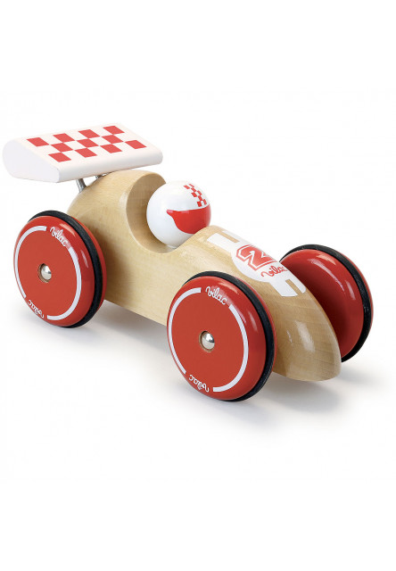 Závodné auto XL prírodné s bielym krídlom