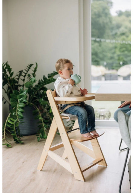 Dřevěná jídelní židlička Toby Plus s pultíkem a polstrováním Nature