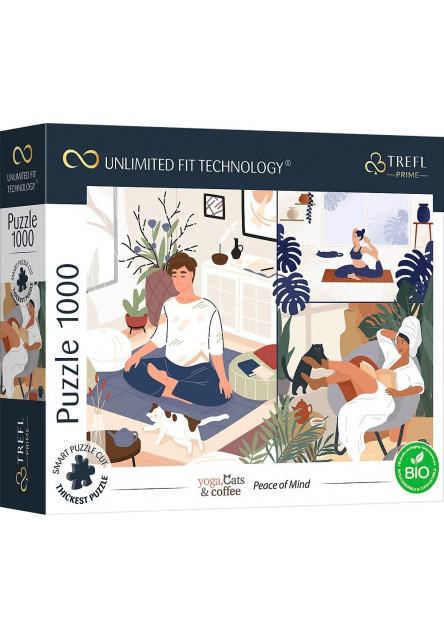 Trefl Prime Puzzle 1000 UFT - Joga, mačky a káva: Pokoj v duši