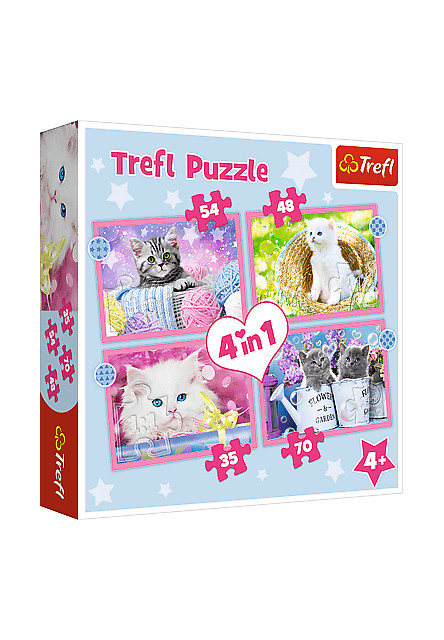 Trefl Puzzle 4v1 - Zábavné mačky