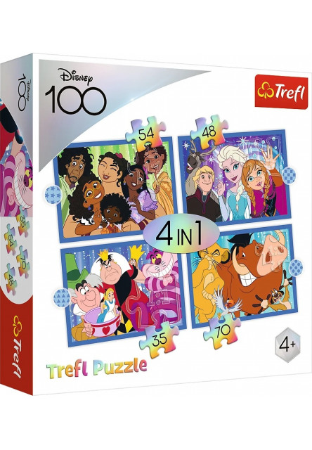 Trefl Puzzle 4v1 - Šťastný svet Disney / Disney 100