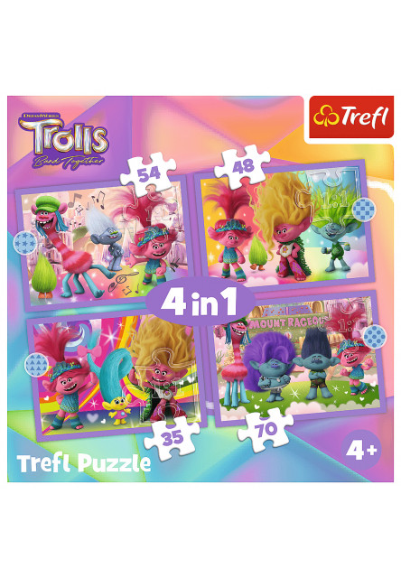 Trefl Puzzle 4v1 - Dobrodružstvá farebných Trollov / Universal Trolls 3 (2023)