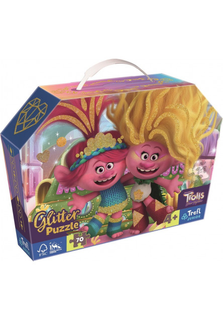 Trefl Puzzle 70 Glitter v kufríku - Trblietaví Trollovia
