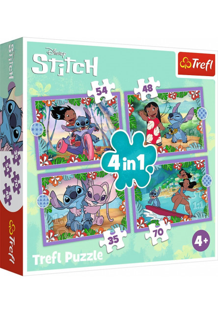 Trefl Puzzle Lilo&Stitch: Bláznivý deň 4v1 (35,48,54,70 dielikov)